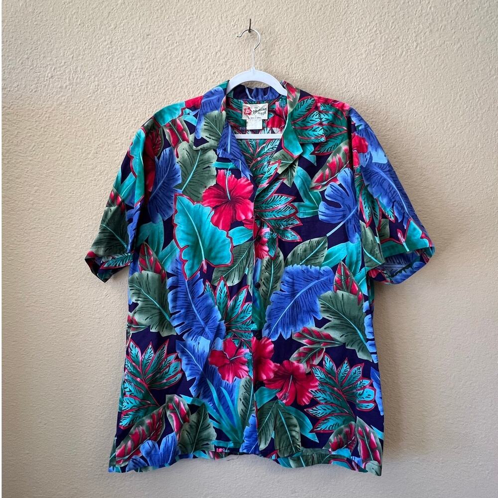 Vintage 80s Hawaiian Originals floral mens shirt size XL